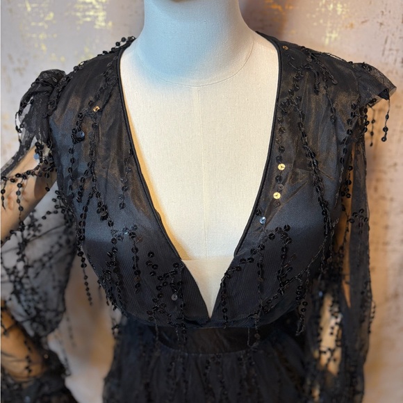 Elegant Black Sheer Evening Gown - Picture 2 of 12